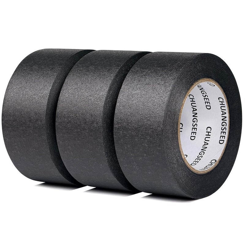 CHUANGSEED 3-Pack Black Painters Tape 1.88 Inches x 60 Yards Blue Masking Tape Bulk - Sharp Edge Line Technology, Produces Sharp Lines Residue-Free and Artisan Grade Wall Trim Tape - Image 1